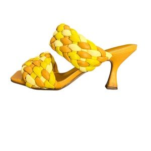 Marc Fisher Yellow & Orange Braided Mule Size 8, Kitten Heel, Open-Toe